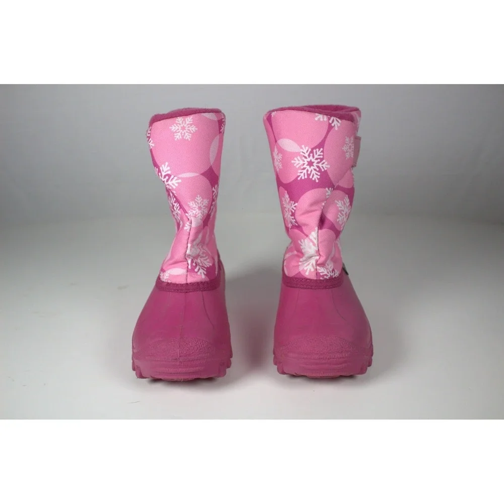 Tundra Teddy Girls US 10 Pink Snow Boots Snowflakes Print Winter Waterproof
